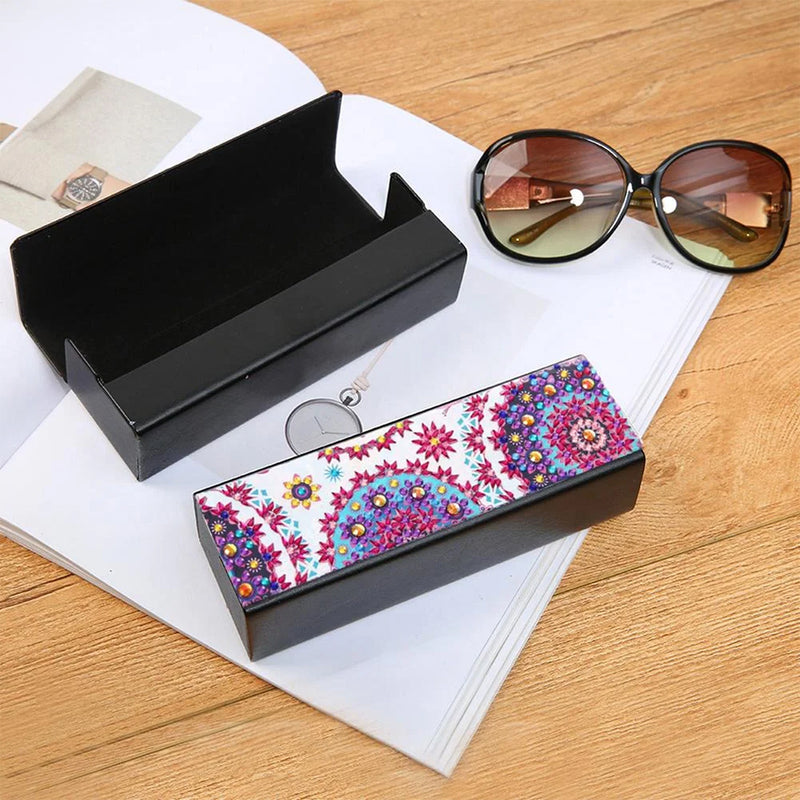 Burgundy Pattern Leather Glasses Storage Case Diamond Painting Kits STOBOX313