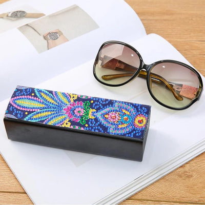 Blue and Yellow Leaf Leather Glasses Storage Case Diamond Painting Kits STOBOX314