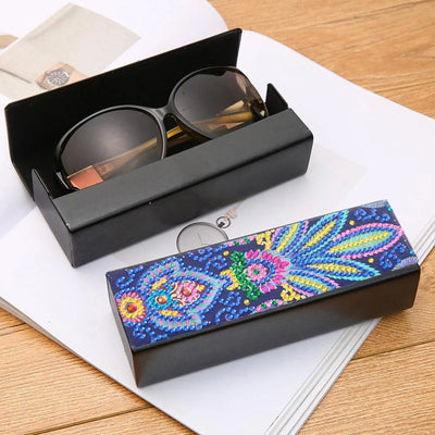 Blue and Yellow Leaf Leather Glasses Storage Case Diamond Painting Kits STOBOX314