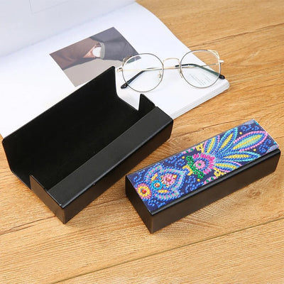 Blue and Yellow Leaf Leather Glasses Storage Case Diamond Painting Kits STOBOX314