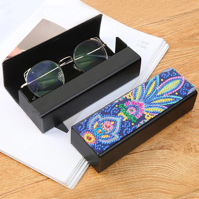 Blue and Yellow Leaf Leather Glasses Storage Case Diamond Painting Kits STOBOX314