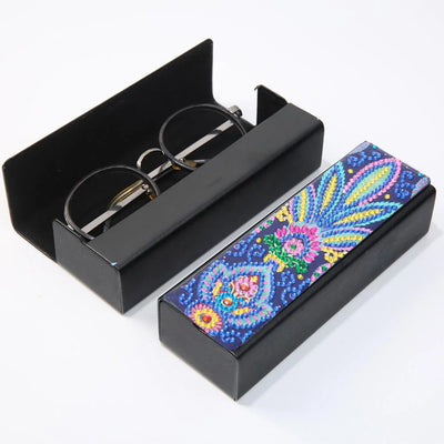 Blue and Yellow Leaf Leather Glasses Storage Case Diamond Painting Kits STOBOX314