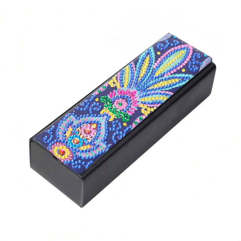 Blue and Yellow Leaf Leather Glasses Storage Case Diamond Painting Kits STOBOX314