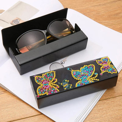 Flying Butterfly Leather Glasses Storage Case Diamond Painting Kits STOBOX316