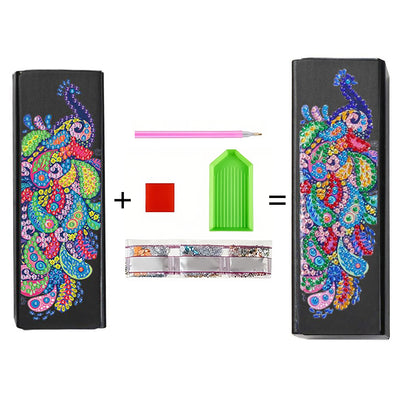 Colorful Peacock Leather Glasses Storage Case Diamond Painting Kits STOBOX317