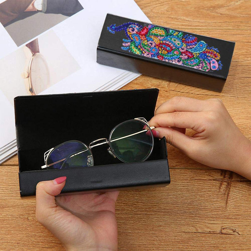 Colorful Peacock Leather Glasses Storage Case Diamond Painting Kits STOBOX317