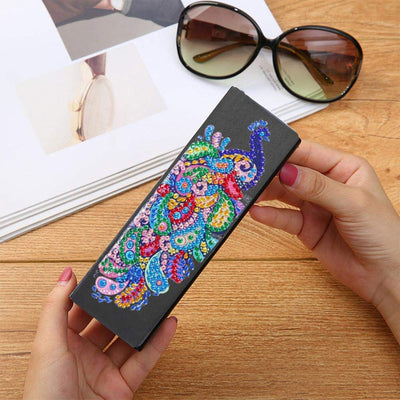 Colorful Peacock Leather Glasses Storage Case Diamond Painting Kits STOBOX317