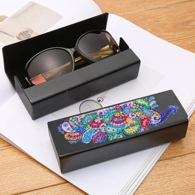 Colorful Peacock Leather Glasses Storage Case Diamond Painting Kits STOBOX317