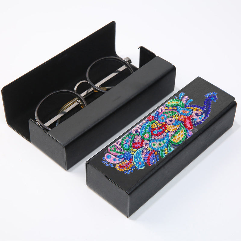 Colorful Peacock Leather Glasses Storage Case Diamond Painting Kits STOBOX317