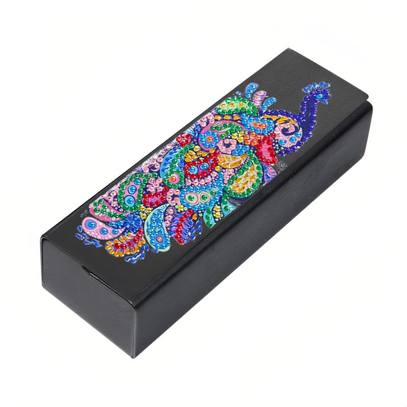 Colorful Peacock Leather Glasses Storage Case Diamond Painting Kits STOBOX317