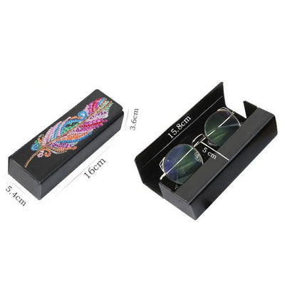 Colorful Feather Leather Glasses Storage Case Diamond Painting Kits STOBOX318