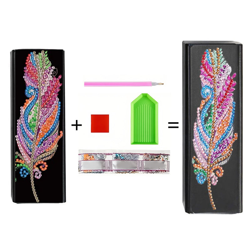 Colorful Feather Leather Glasses Storage Case Diamond Painting Kits STOBOX318