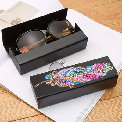 Colorful Feather Leather Glasses Storage Case Diamond Painting Kits STOBOX318