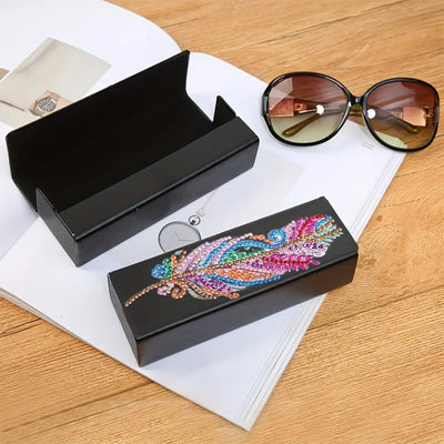 Colorful Feather Leather Glasses Storage Case Diamond Painting Kits STOBOX318