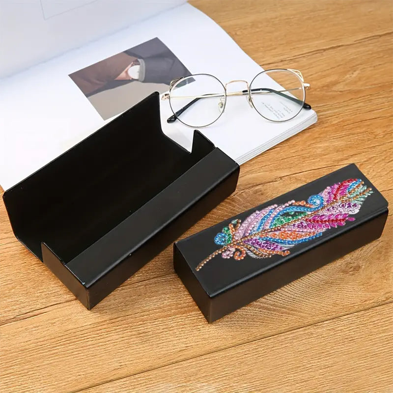 Colorful Feather Leather Glasses Storage Case Diamond Painting Kits STOBOX318