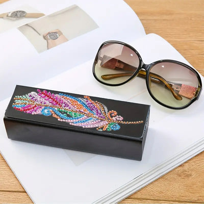 Colorful Feather Leather Glasses Storage Case Diamond Painting Kits STOBOX318