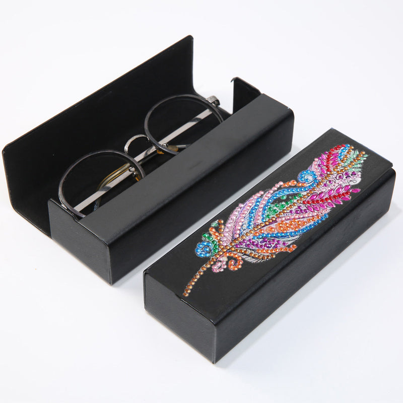 Colorful Feather Leather Glasses Storage Case Diamond Painting Kits STOBOX318