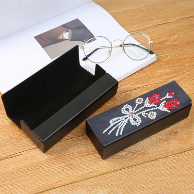 Red Roses Leather Glasses Storage Case Diamond Painting Kits STOBOX319