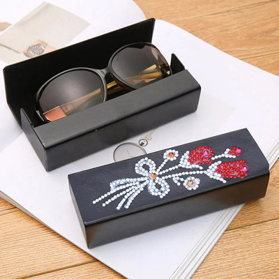 Red Roses Leather Glasses Storage Case Diamond Painting Kits STOBOX319