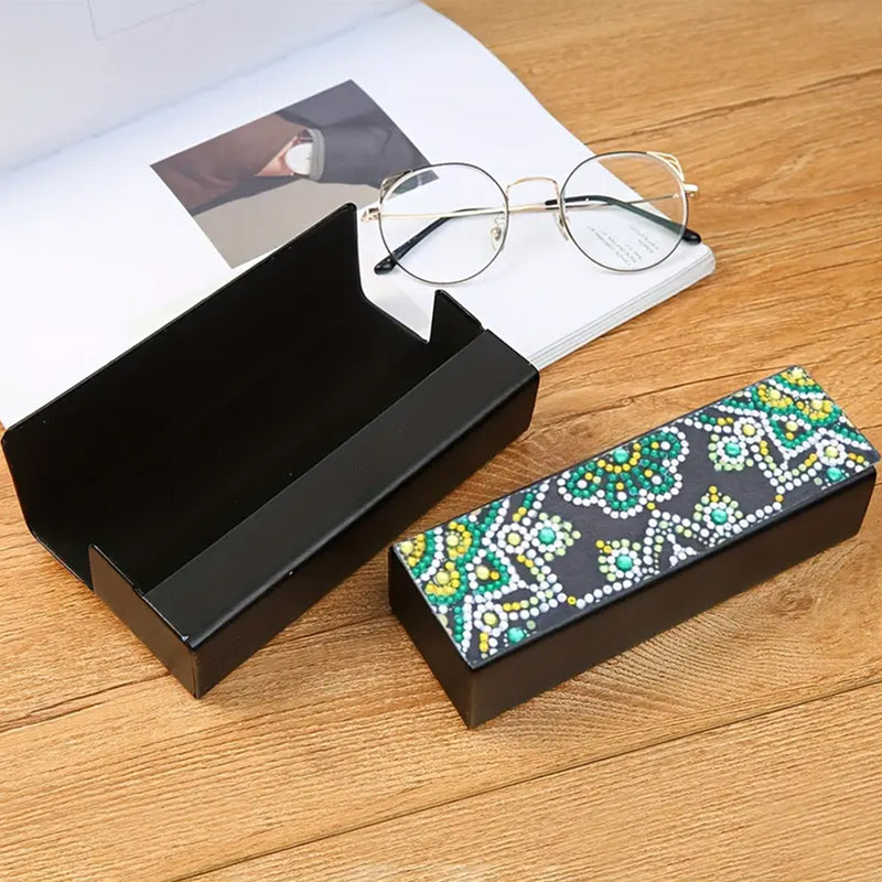 Green Flower Leather Glasses Storage Case Diamond Painting Kits STOBOX323