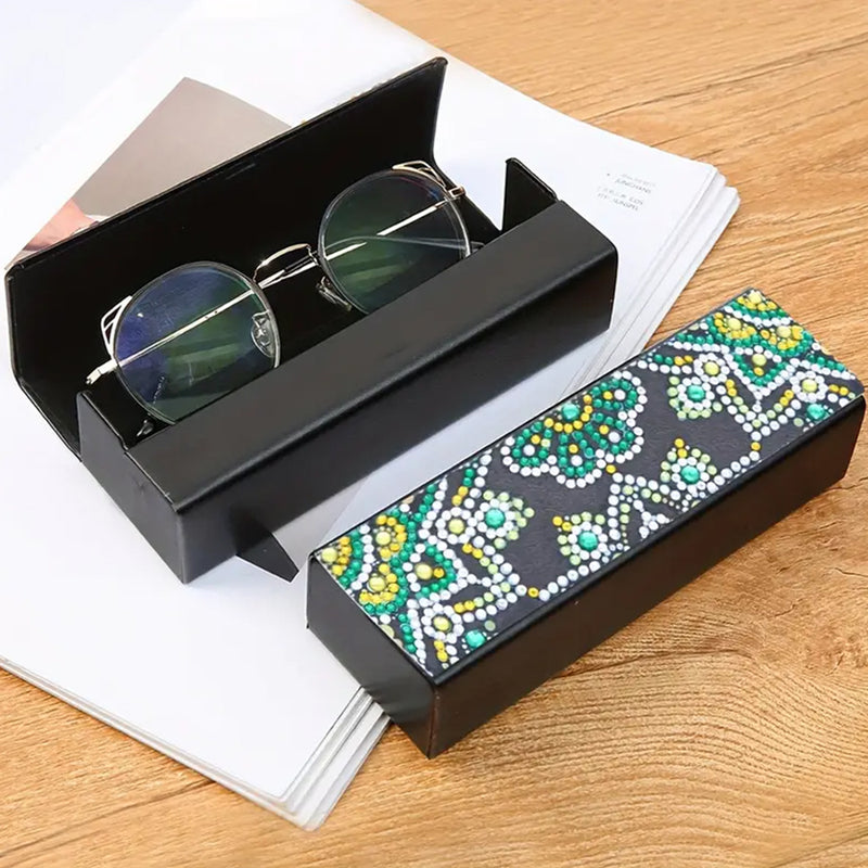 Green Flower Leather Glasses Storage Case Diamond Painting Kits STOBOX323