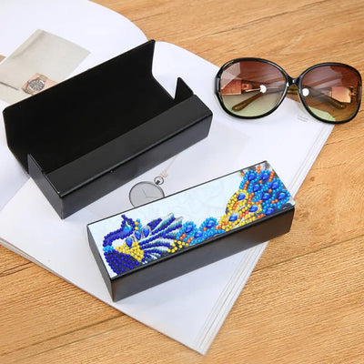 Blue Peacock Leather Glasses Storage Case Diamond Painting Kits STOBOX324