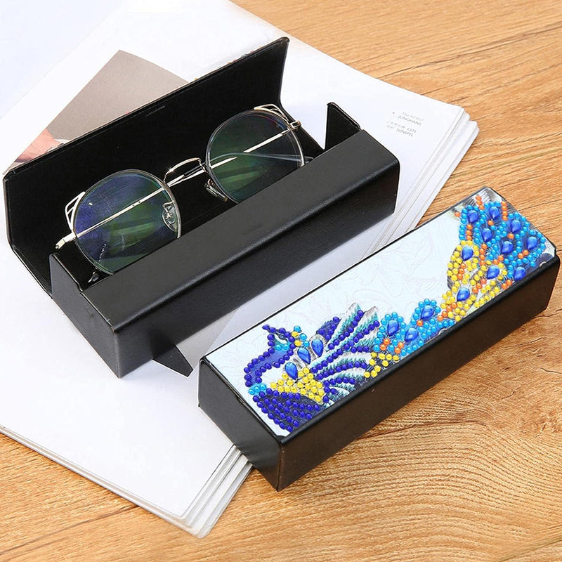 Blue Peacock Leather Glasses Storage Case Diamond Painting Kits STOBOX324