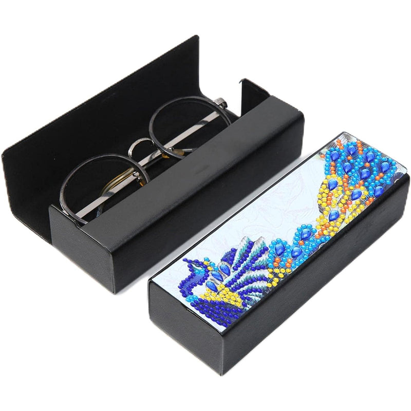 Blue Peacock Leather Glasses Storage Case Diamond Painting Kits STOBOX324