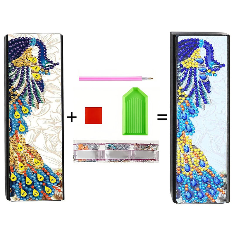 Blue Peacock Leather Glasses Storage Case Diamond Painting Kits STOBOX324