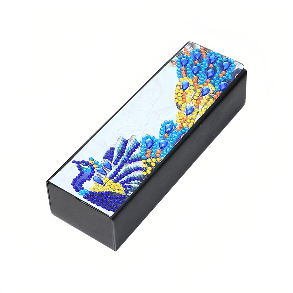 Blue Peacock Leather Glasses Storage Case Diamond Painting Kits STOBOX324