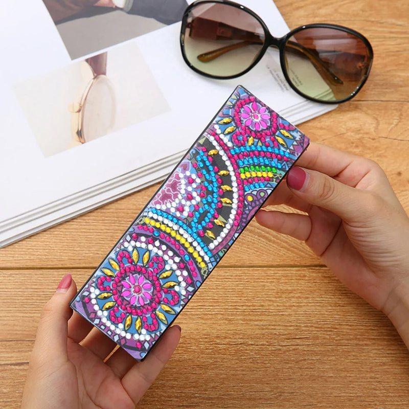 Purple Flower Mandala Leather Glasses Storage Case Diamond Painting Kits STOBOX330