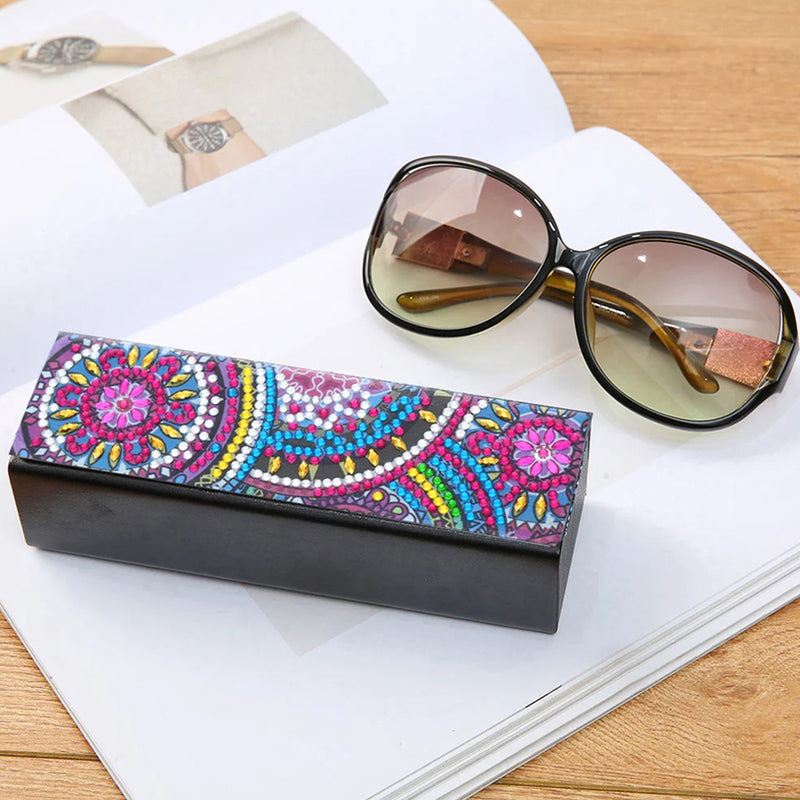 Purple Flower Mandala Leather Glasses Storage Case Diamond Painting Kits STOBOX330