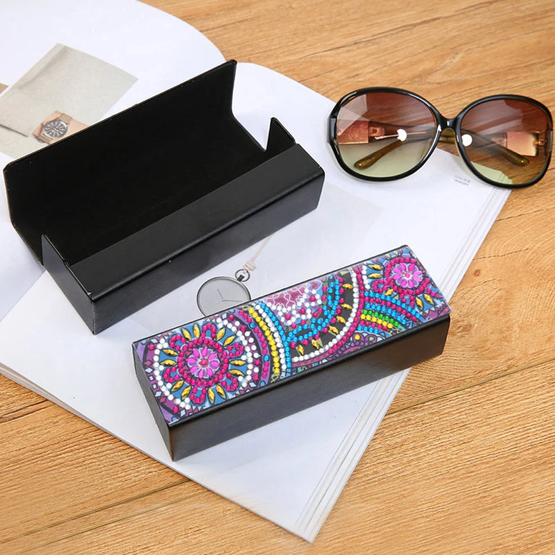 Purple Flower Mandala Leather Glasses Storage Case Diamond Painting Kits STOBOX330