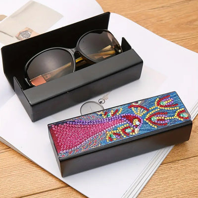 Red Peacock Leather Glasses Storage Case Diamond Painting Kits STOBOX331