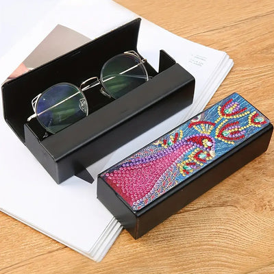 Red Peacock Leather Glasses Storage Case Diamond Painting Kits STOBOX331