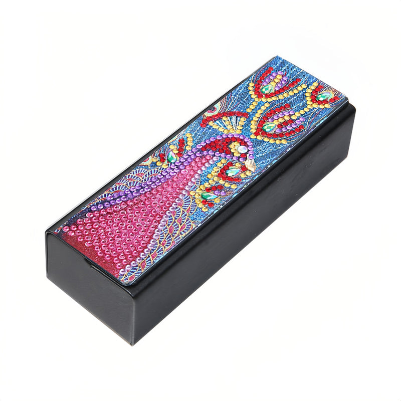 Red Peacock Leather Glasses Storage Case Diamond Painting Kits STOBOX331