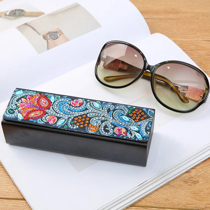 Abstract Red Flower Leather Glasses Storage Case Diamond Painting Kits STOBOX332