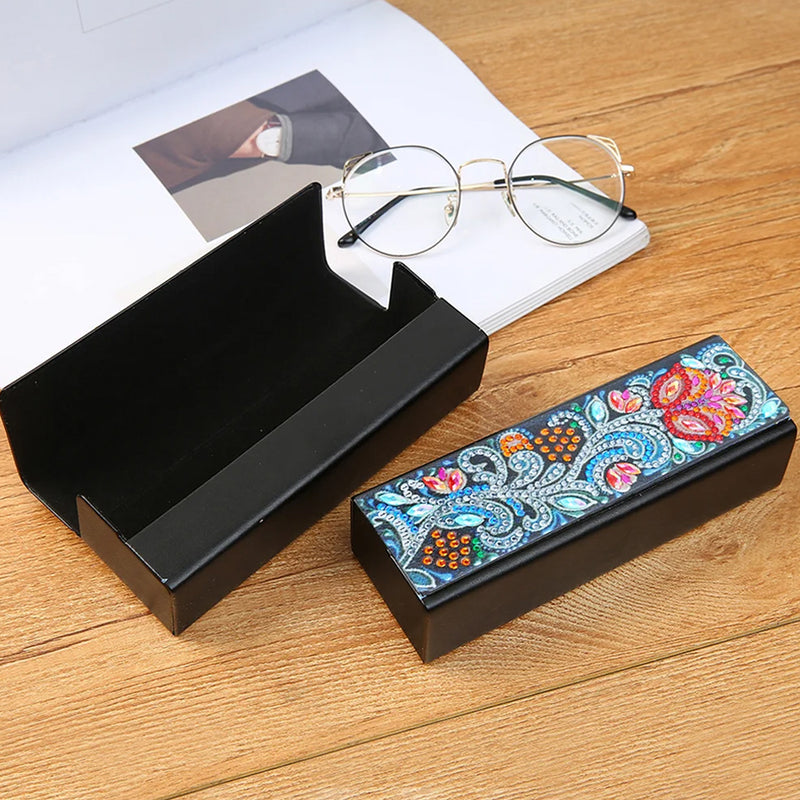 Abstract Red Flower Leather Glasses Storage Case Diamond Painting Kits STOBOX332