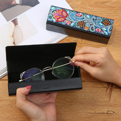 Abstract Red Flower Leather Glasses Storage Case Diamond Painting Kits STOBOX332