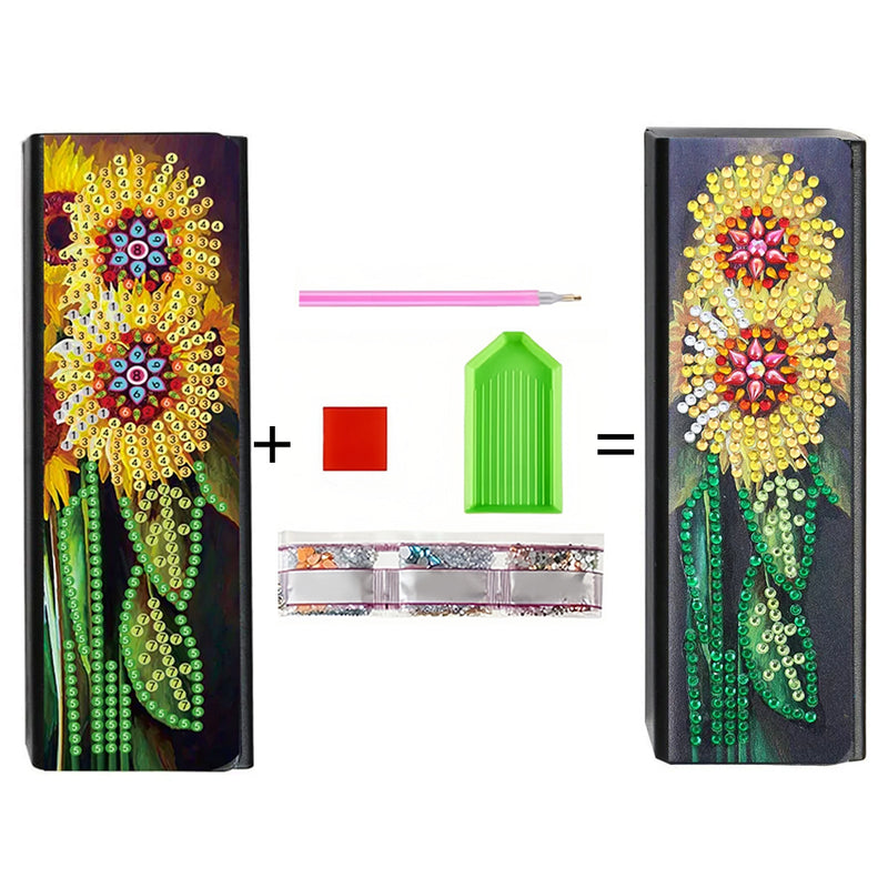 Two Sunflowers Leather Glasses Storage Case Diamond Painting Kits STOBOX335