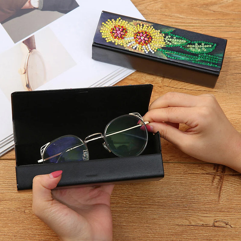 Two Sunflowers Leather Glasses Storage Case Diamond Painting Kits STOBOX335