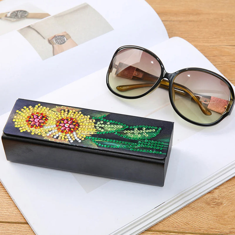 Two Sunflowers Leather Glasses Storage Case Diamond Painting Kits STOBOX335