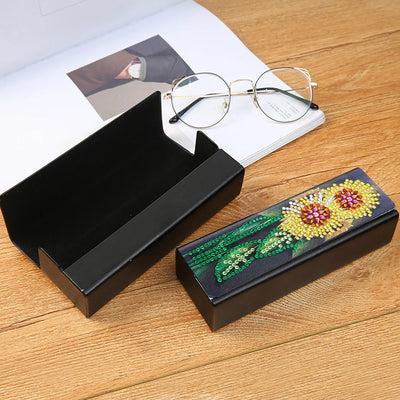 Two Sunflowers Leather Glasses Storage Case Diamond Painting Kits STOBOX335