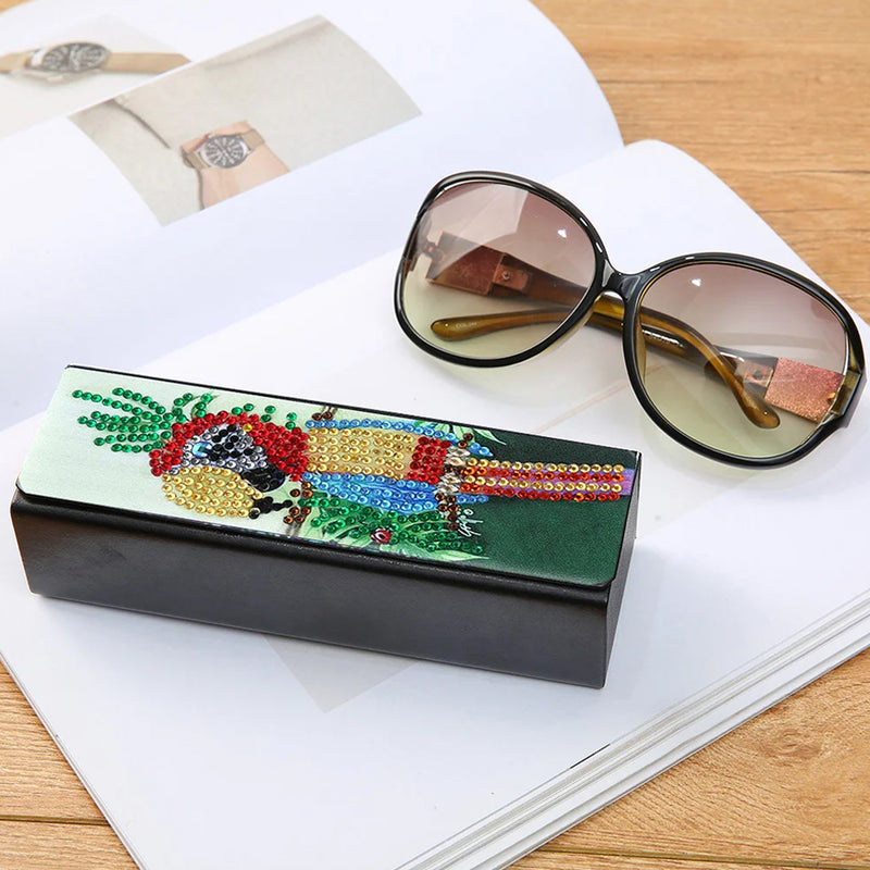 Colorful Parrot Leather Glasses Storage Case Diamond Painting Kits STOBOX338