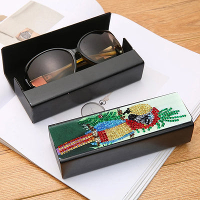 Colorful Parrot Leather Glasses Storage Case Diamond Painting Kits STOBOX338