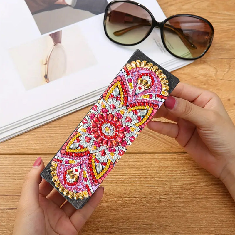 Red Mandala Leather Glasses Storage Case Diamond Painting Kits STOBOX339