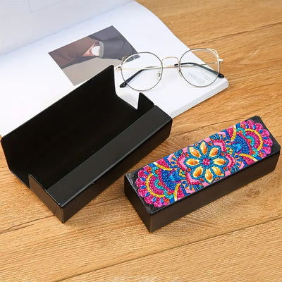 Red and Blue Mandala Leather Glasses Storage Case Diamond Painting Kits STOBOX340