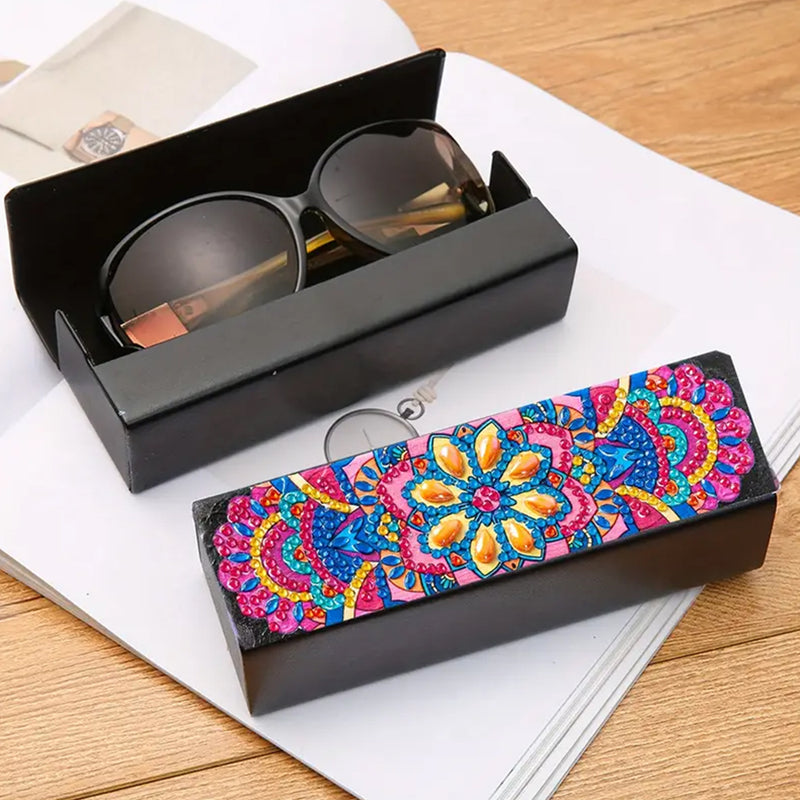 Red and Blue Mandala Leather Glasses Storage Case Diamond Painting Kits STOBOX340