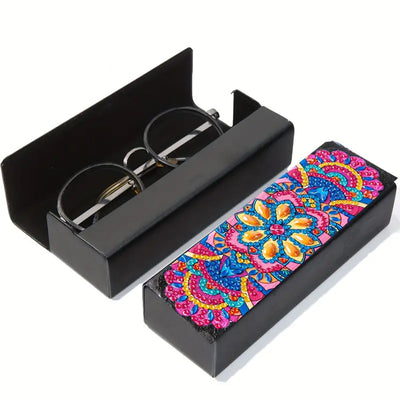 Red and Blue Mandala Leather Glasses Storage Case Diamond Painting Kits STOBOX340