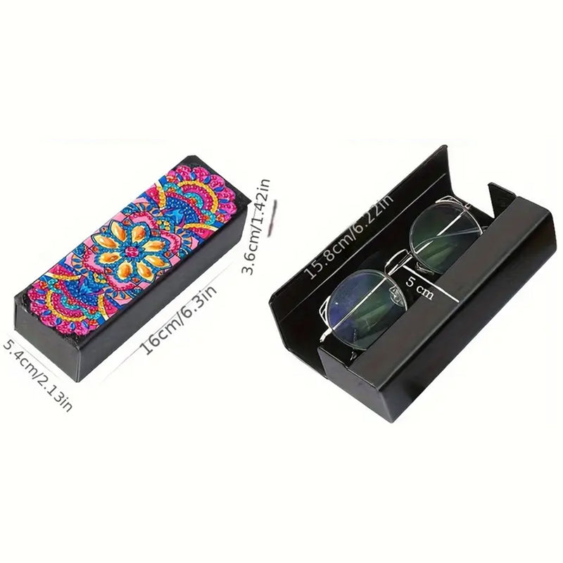 Red and Blue Mandala Leather Glasses Storage Case Diamond Painting Kits STOBOX340